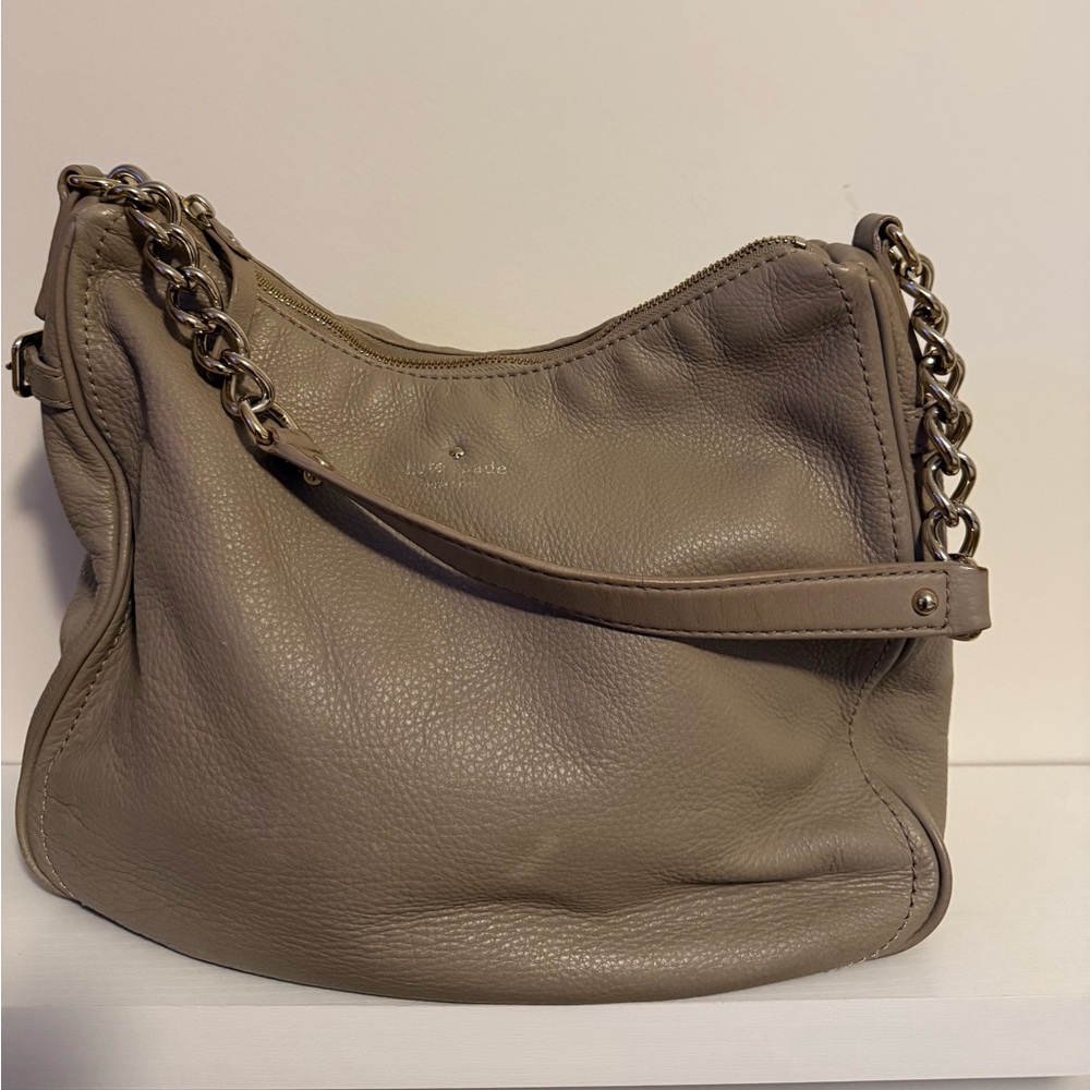 Kate Spade Gray Leather Shoulder Bag with Chain Strap